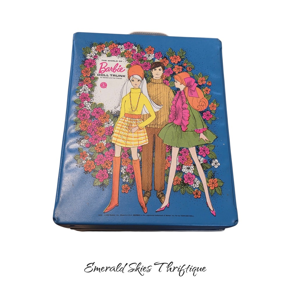 Mattel Barbie Doll Trunk Blue Pink Green Floral Design